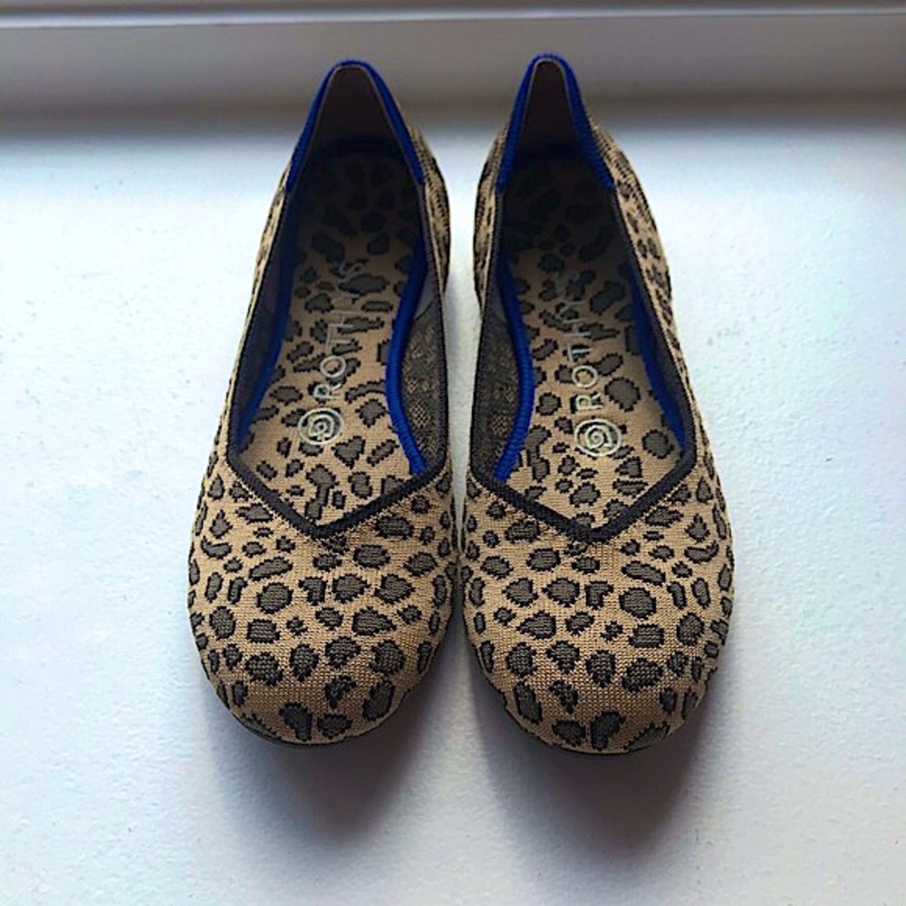 Rothy's Leopard Print Flats with Blue Trim - Picture 2 of 10